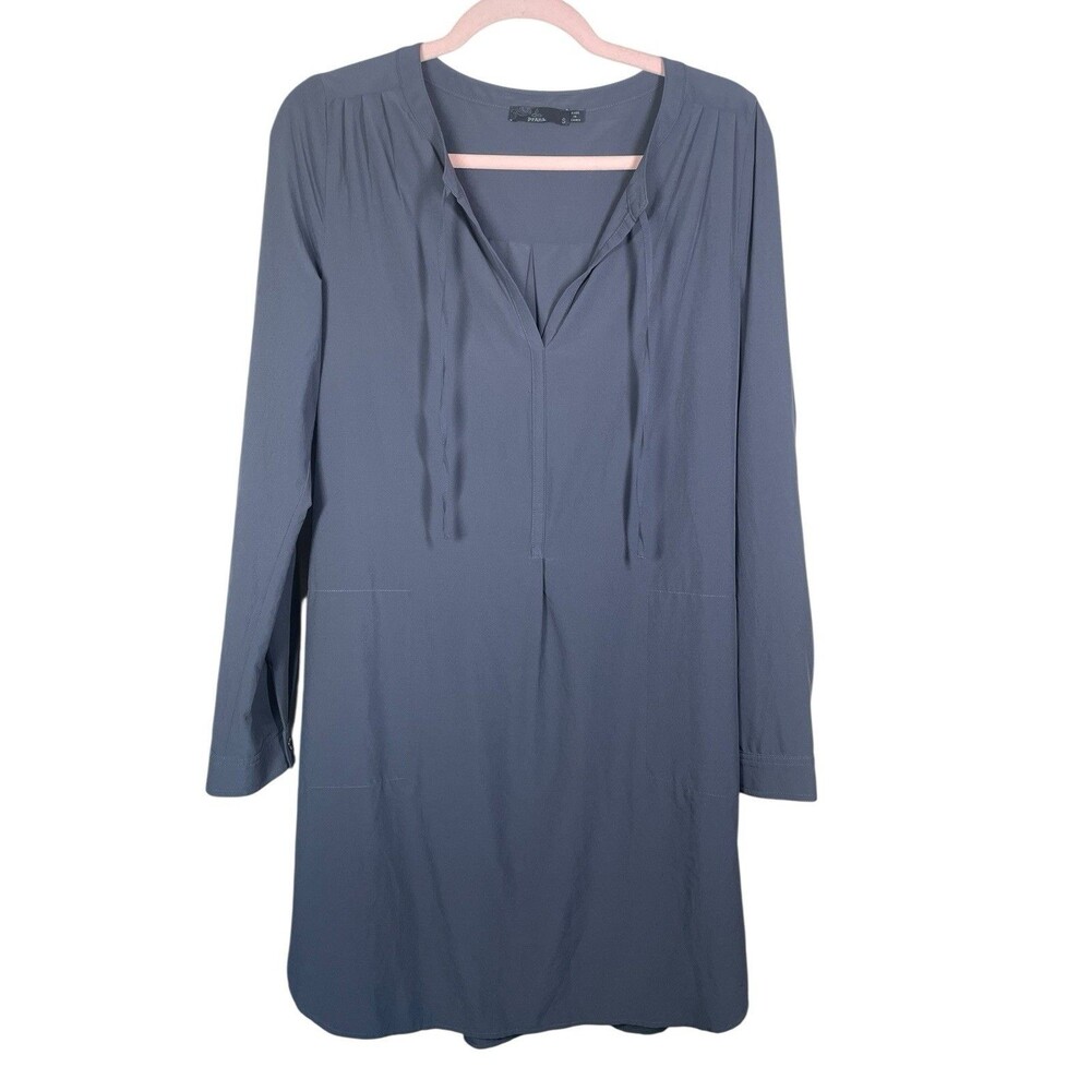 Prana Natassa Dress Women's Sz S Gray Charcoal Roll Tab Sleeve‎ Shift